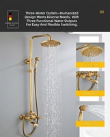 Ensemble de robinetterie de douche de luxe à haute pression, économie d'eau, finition laiton antique, avec pommeau de douche supérieur 3 voies effet pluie et douchette à main