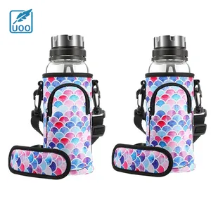 UOO OEM Fruit Pattern Neoprene Water Bottle Holder With Shoulder Strap 2.2 L Gallon Drinks Sleeve With Phone Pouch