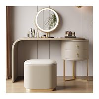 Nouvelle table de toilette de luxe légère en bois massif avec armoire de rangement intégrée, miroir éclairé moderne couleur crème pour chambre à coucher et hôtel