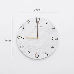 Modern Design Italy Bianco Carrara White Marble Stone Alarm Round Marble Home Decor Wall Clock