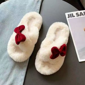 Bow Autumn and Winter Fur Slippers for Home and Outdoor Wear New Anti and Warm Design - Product Image 6