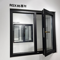 Ventana abatible de aluminio de aleación americana de larga duración, diseño moderno con vidrio templado para uso exterior