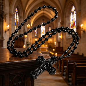 Rosario católico religioso grande, elegante y hermoso, de lujo, con accesorios de acrílico de colores y San Benito. - Product Image 1