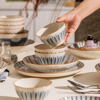 Service de table en céramique de style japonais vintage, bol à riz et assiette à dîner sous glaçure pour la maison