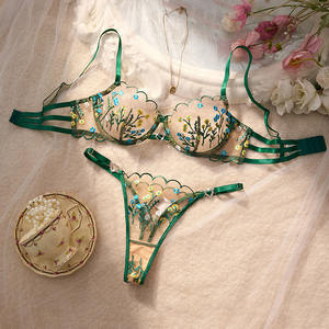 ชุดชั้นในผ้าตาข่ายลูกไม้ลายดอกไม้สุดเซ็กซี่สำหรับผู้หญิงบราดันทรงและกางเกงในผ้าโปร่งควบคุมแสงได้เป็นมิตรกับสิ่งแวดล้อม - Product Image 1