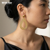 Withher Französische Leichte Luxus-Ohrringe im Retro-Stil, Große Strukturierte Tropfenform, Auffällige Übergroße Offene Rahmen-Ohrringe für Damen, 18K Gold Geschenk