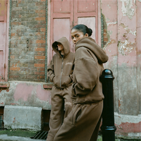 Ensemble de survêtement unisexe à capuche zippé avec logo personnalisé, effet délavé vintage, pantalon de survêtement ample à jambes larges en molleton épais, style streetwear, deux pièces