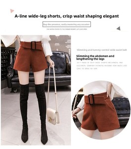 Nuovi Shorts Casual alla Moda per Ragazze, Tinta Unita, Vita Alta Elasticizzata, Versione Coreana, Gamba Larga, Stile Oversize in Lana Pettinata - Product Image 3