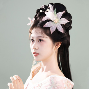 Pince à cheveux originale, design de niche, faite à la main, style ancien, fleur rose féerique, pince latérale unique, coiffe Hanfu, perm - Product Image 2