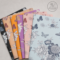 Papier d'emballage floral mat imperméable de haute qualité 58*58cm, violet et or, avec motif papillon, pour bouquets et emballages cadeaux