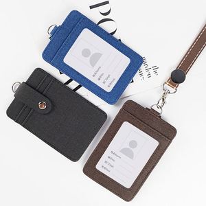 Custom LOGO Stamping Pu Leather Id Card Holder <b>Lanyard</b> Name Badge Employee Id Work Card With <b>Lanyard</b> - Product Image 3