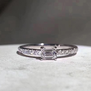 <b>Crystal</b> <b>Ring</b> Geometric Rectangular Zircon Pave Setting Platinum Women's Party Jewelry - Product Image 2
