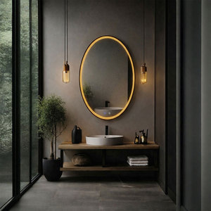 Miroir ovale minimaliste noir à LED, miroir de vanité tactile à LED, miroir de salon en gros avec éclairage LED - Product Image 1