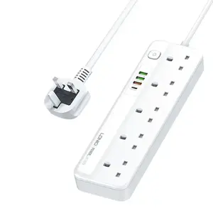 LDNIO SK5493 soket listrik, soket UK dengan 5 outlet AC, soket listrik dengan soket kontrol tunggal dengan 4 USB untuk semua pengisian daya ponsel