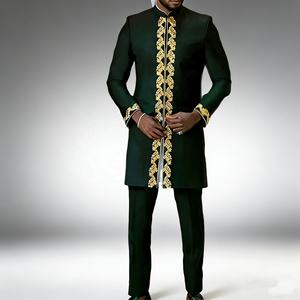 Ensemble de prière islamique pour hommes 2025, tenue tendance en 2 pièces, chemise et pantalon Dashiki uni, taille plus, vêtements ethniques pour musulmans - Product Image 5