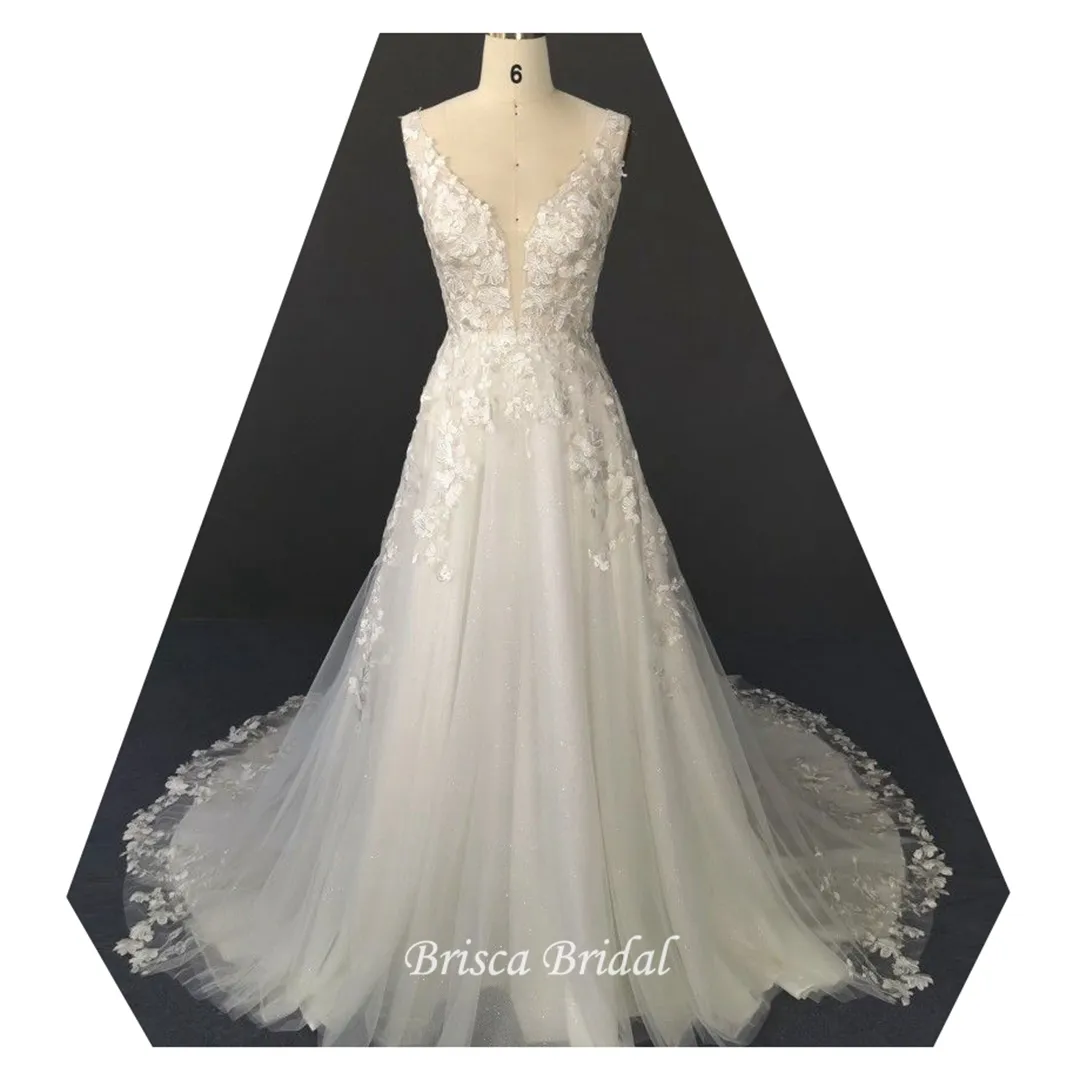 Light Ivory High Quality Super Fairy Lace Luxury Bridal Gown Spaghetti Strap Long Train Mermaid Wedding Dress