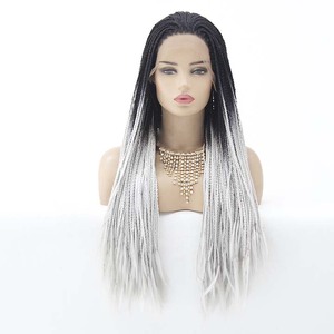 Parrucca Intrecciata di Alta Qualità Personalizzabile per Donne, in Fibra Resistente al Calore, Bicolore Grigio e Nero, <span class=keywords><strong>Capelli</strong></span> Lisci, 24 Pollici, Densità 150% - Product Image 3