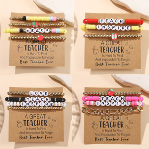 Bracelet Alphabet Inspirant en Pâte Polymère Perlé, Cadeau pour Enseignant, Bijou Unisexe Printemps 2026 - Product Image 1