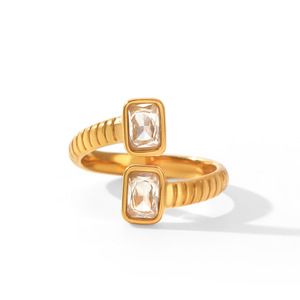 Luxury Square Cubic Zirconia Open Band Ring Anti Tarnish High Polished 18K Gold Stainless Steel Ladies Daily <b>Accessories</b> - Product Image 6