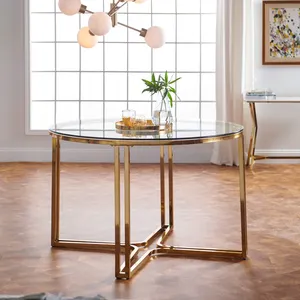 Modern paslanmaz çelik altın yemek masası cam kahve sehpası