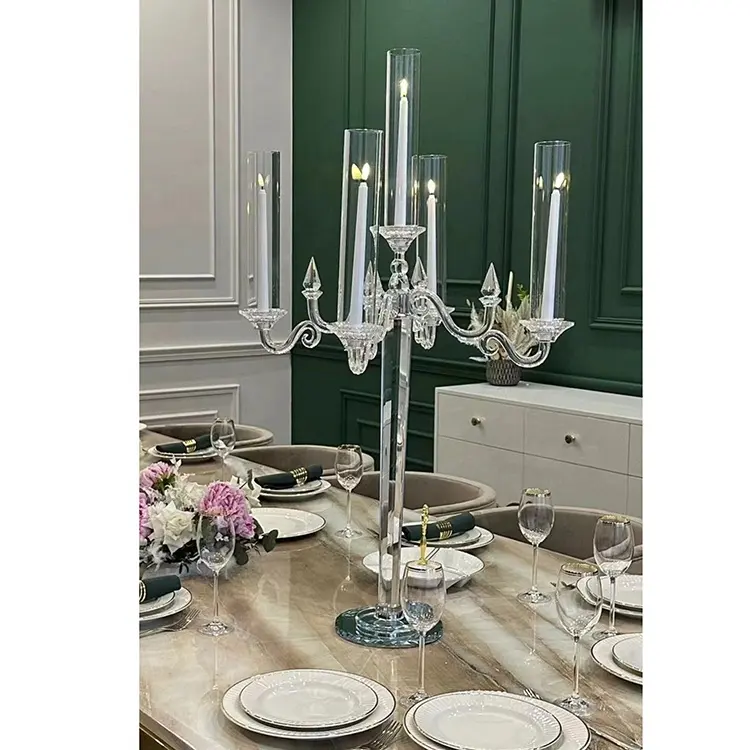 5 Arms Crystal Candelabra Table Home Wedding Party Candle Holders Taper Candle Holder Event Decorations