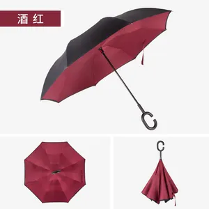 Parapluie inversé et coloré Double couche 23 pouces, poignée en C personnalisée, coupe-vent, Double couche, Arc, pour l'intérieur et l'extérieur, vente en gros