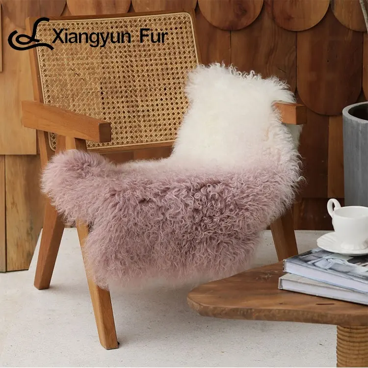 Handmade Gradient Color Alfombras De Piel Elegant Fluffy Living Room Sheepskin Rug Real Mongolian Fur Rug