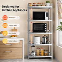 5-laags roestvrijstalen staande moderne opbergplank, multi-tier metalen organizer rek voor keuken, huis en commercieel gebruik