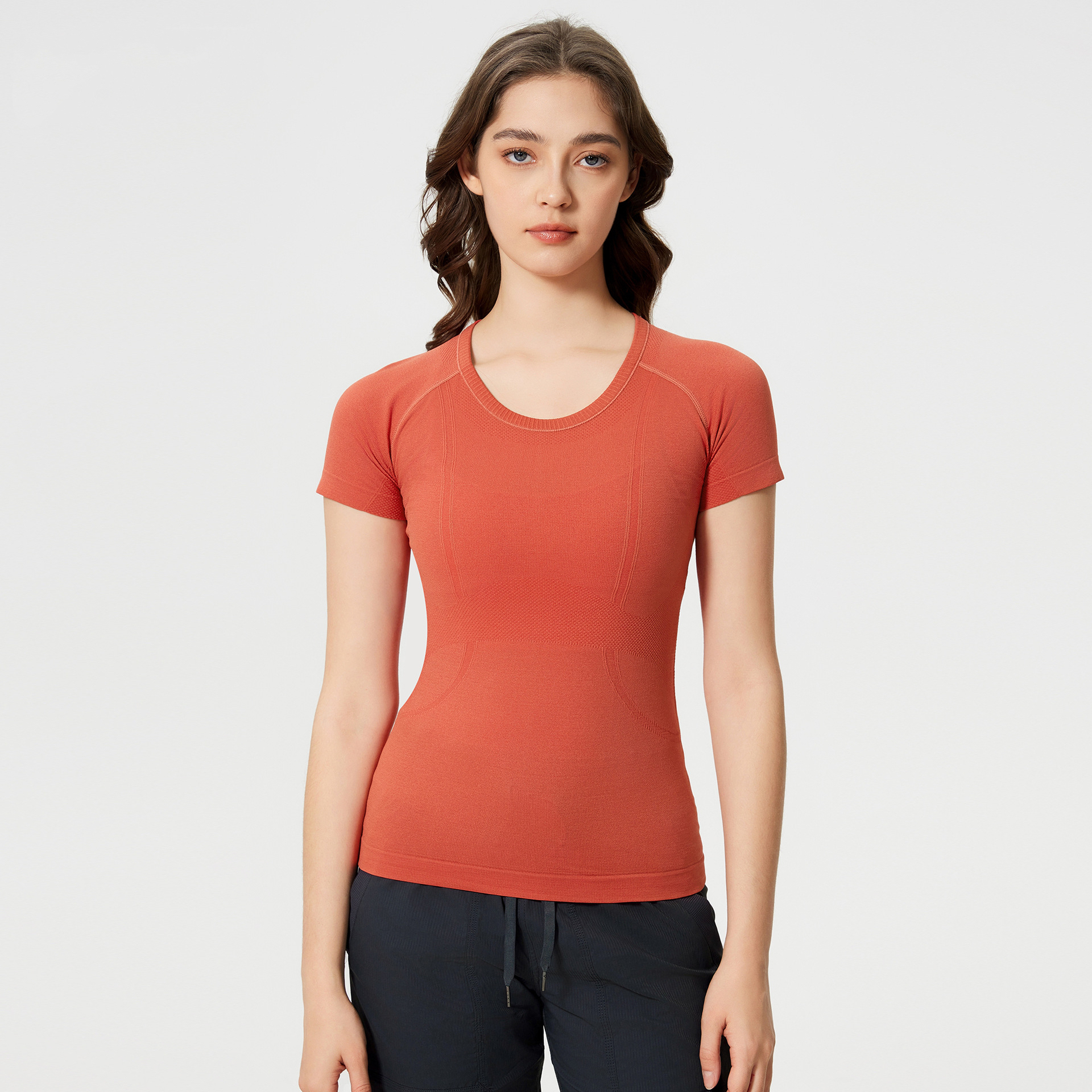Spring Summer New Ladies Lightweight Short Sleeve Neck Sports T-Shirt Running Fitness Top Slim Breathable Yoga Four-Way Stretch