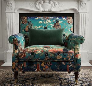 Tissu d'ameublement imprimé sur le thème des chats noirs premium en tenue japonaise traditionnelle, vendu au mètre, textile artistique pour meubles sur le thème des chats - Product Image 5