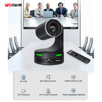 Cámara de Transmisión PTZ 4K WODWIN WIN-J86AKN /SDI/PoE con Luz Tally, Controlador de Joystick de un Solo Brazo, Lente 12X/20X, Sistema de Conferencia