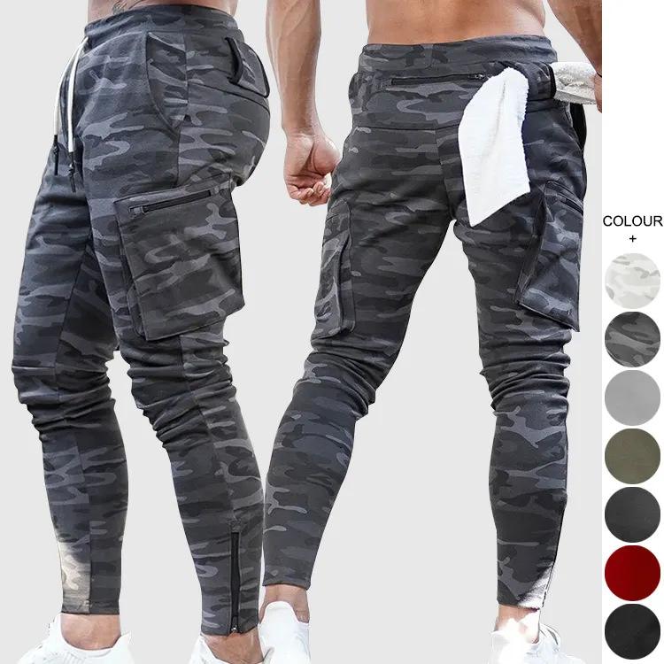 Benutzer definierte Logo Baumwolle Jogger hose Multi Pocket Sport Overalls Herren Gym Camouflage Fitness Hose Laufen Trainings hose Großhandel