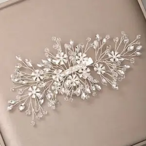 Klip rambut bunga pengantin kristal berlian imitasi Aksesori pengantin bando hiasan rambut pernikahan Tiara Prom perhiasan Bando