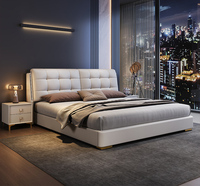 Lit Double Queen en Cuir Rembourré avec Rangement Intégré, Design Moderne et Luxueux, Meubles de Chambre en Bois 2026