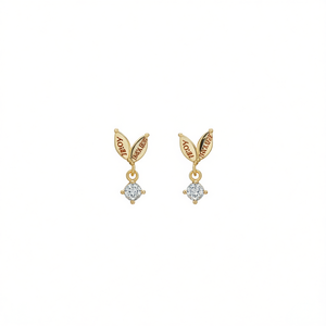 Orecchini Pendenti Placcati Oro E1999 con Diamante Rotondo Incastonato a Griffe, Design Minimalista a Pianta, per Donna, da Indossare Ogni Giorno - Product Image 1