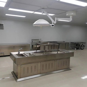 Table d'autopsie à double échappement, <span class=keywords><strong>vente</strong></span> chaude en usine, pour les restes décomposés, style américain/européen, en acier inoxydable avec robinets d'eau - Product Image 3