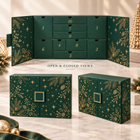 Boîte cadeau de l'Avent personnalisée, boîte rigide en carton à double porte avec dorure or pour Noël
