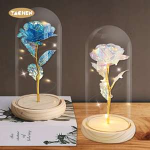 YACHEN Décorations de cadeau de fête des mères pour la Saint-Valentin de qualité supérieure Eternal Galaxy Rose Forever Rose In Glass Dome With Led Lights - Product Image 1