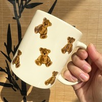 Tasses à café en céramique blanche crème avec motif d'ours de dessin animé vintage mignon, tasse à eau 350 ml/12 oz, cadeau amusant et original pour les femmes, les filles et les enfants