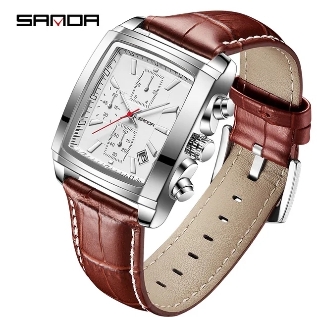SANDA 5303 Quartz Movement Watch for Men Leather Strap Square Dial Business Casual Wristwatch OEM ODM Custom Retro Fashion Watch
