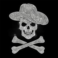 Applique en strass personnalisée motif chapeau de pirate et crâne, à thermocoller, pour garnitures de vêtements et décoration de vêtements, en gros