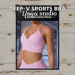 Women's Deep-V Shaped High Stretch Breathable Gym Sports <b>Bra</b> Backless Workout <b>Bra</b> with Removable Padding OEM Design - Product Image 2