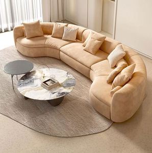 Canapé sectionnel moderne italien en bois massif et tissu pour hôtel, villa, atelier - Style crème, mobilier de salon de luxe léger - Product Image 4