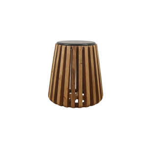 Table d'appoint ronde élégante et traditionnelle avec plateau en bois noir et base en bois d'acacia naturel décorative pour le salon et la chambre à coucher - Product Image 3