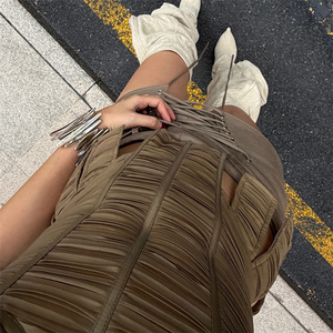 Completo <span class=keywords><strong>Sexy</strong></span> da <span class=keywords><strong>Donna</strong></span> in Due Pezzi: Top Senza Maniche con Orlo Irregolare e Gonna Aderente con Arricciature - Product Image 5