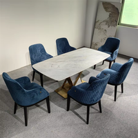 Meubles de luxe OEM pour restaurant, hôtel, table rectangulaire en marbre, métal, acier inoxydable, ensemble de table et de chaises pour café, 6 places