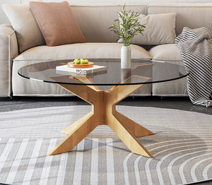 Custom moderno <span class=keywords><strong>vetro</strong></span> <span class=keywords><strong>e</strong></span> <span class=keywords><strong>legno</strong></span> tavolo cerchio caffè con gambe in <span class=keywords><strong>legno</strong></span> per il soggiorno divano tavolo - Product Image 4