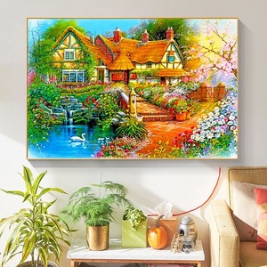 SONGWOO English Country Cottage Garden Swan <strong>Pond</strong> <strong>Painting</strong> Kit DIY Landscape Diamond <strong>Painting</strong> - Product Image 4