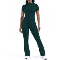 Ensemble de yoga personnalisé pour femme avec logo – Haut court zippé à col montant et leggings évasés taille haute pour entraînement, gym et fitness