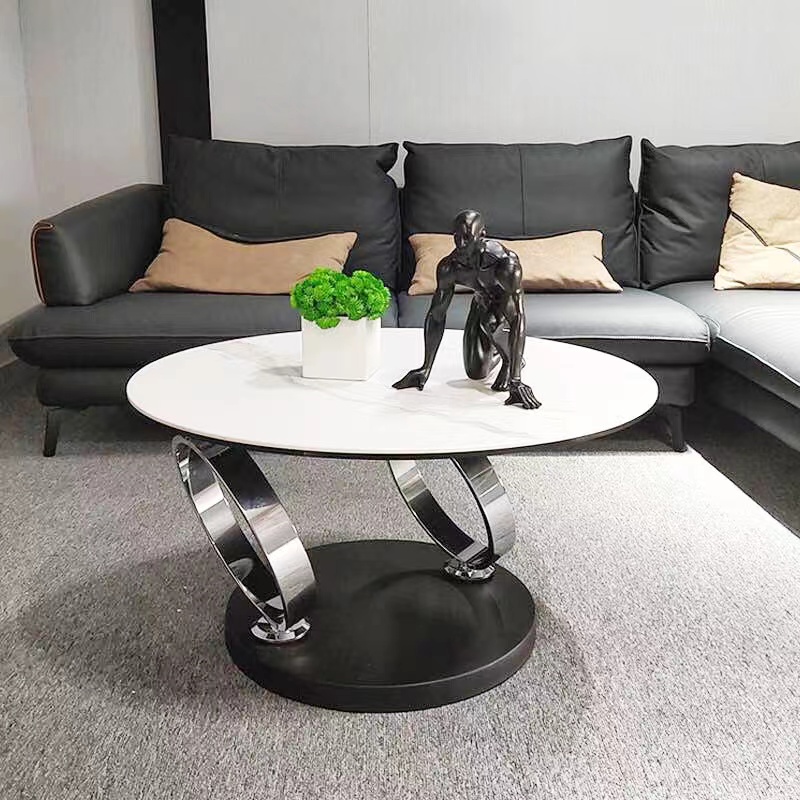 Nordic Italian style light luxury modern rock plate rotatable multi-function metal base marble living room tea coffee table
